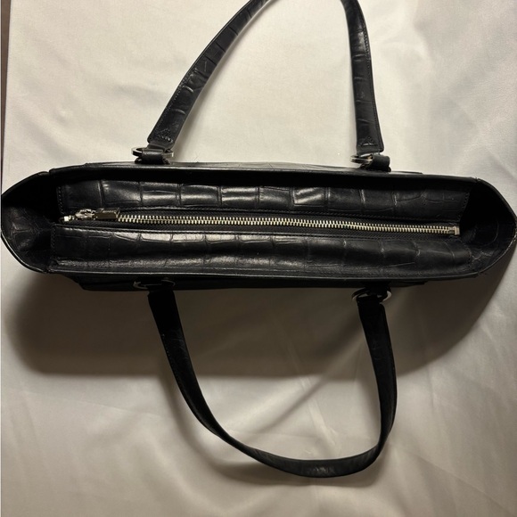 Monsac Leather Black Crocodile-Embossed Women's Tote - Picture 6 of 16